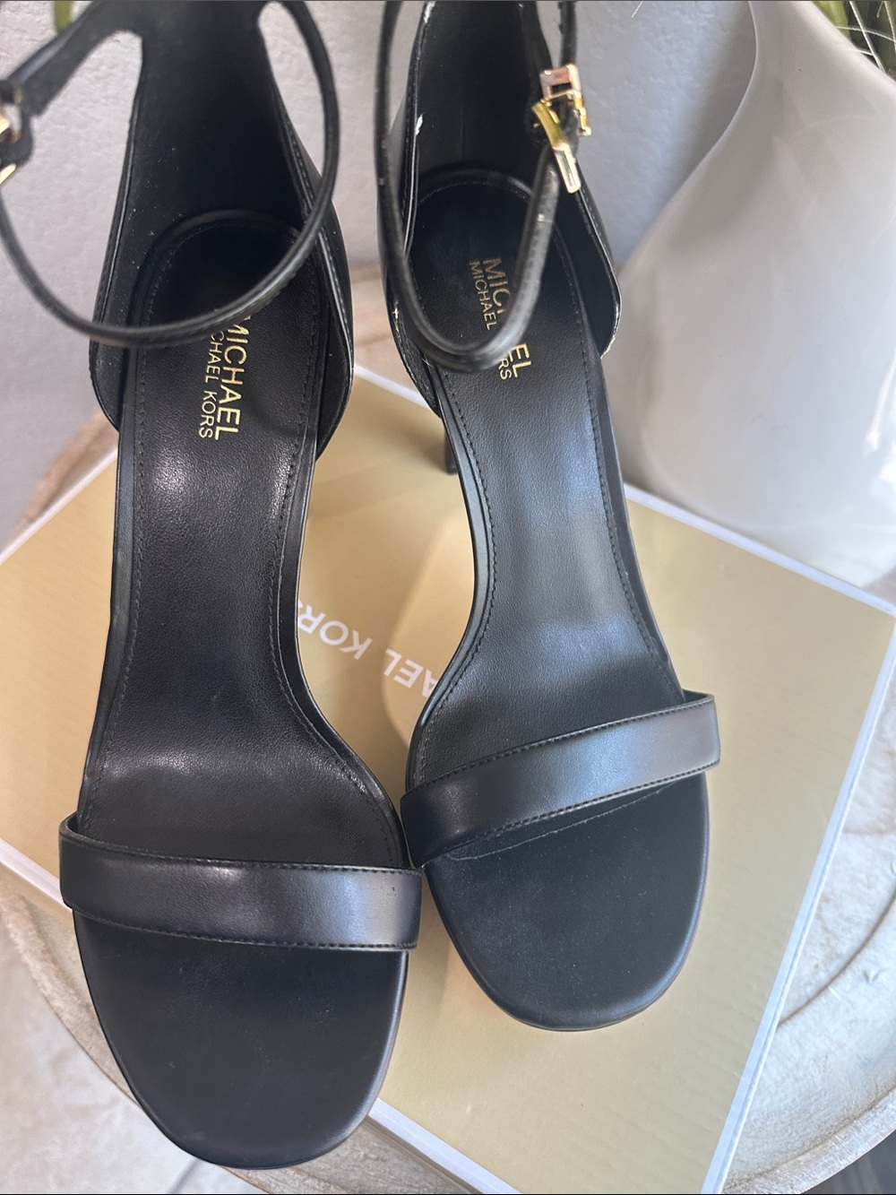 Michael Kors Black Leather Ankle-Strap Stiletto Sandals
